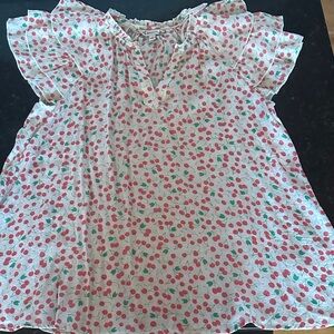 Nanette Lepore Cherry Patterned Top with Ruffles